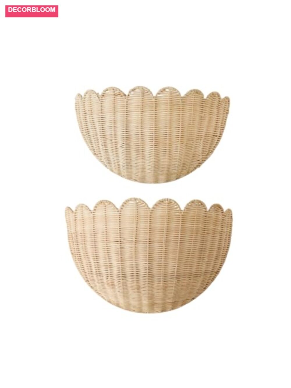 Handwoven Rattan Scalloped Wall Basket Boho Decor, Space-Saving Hanging Storage